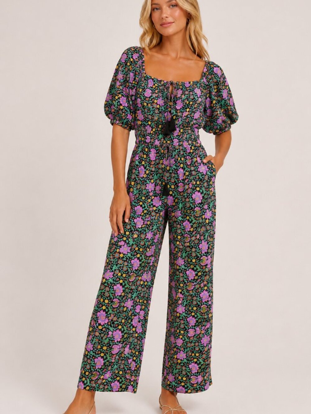 Spell Women's Green Multicolor Village Floral Jumpsuit Size Medium 8468